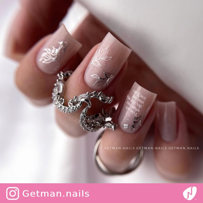 Elegand Square Nails with Silver Design